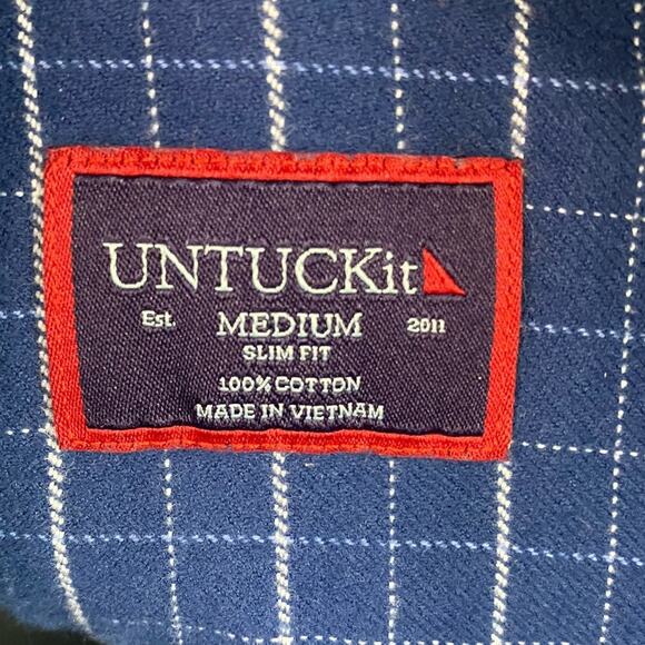 UNTUCKit Shirt Mens Medium Blue Check Slim Long Sleeve Wrinkle Free - Picture 4 of 8